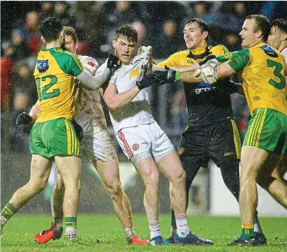  ?? SPORTSFILE ?? The heat is on: things got tense between Donegal and Tyrone on Saturday