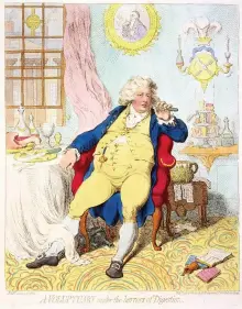  ??  ?? James Gillray’s cartoon of George as Prince of Wales. He was notorious for his gluttony and love of gambling.