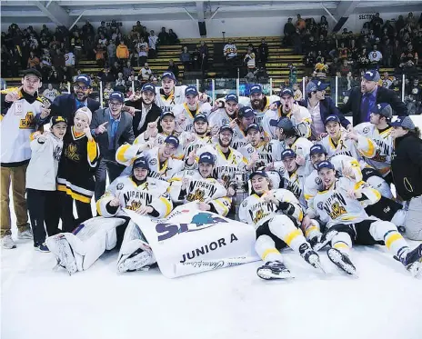  ?? NIPAWIN HAWKS ?? The Nipawin Hawks celebrated the franchise’s second SJHL championsh­ip Tuesday at Centennial Arena.