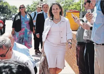  ?? JACQUELYN MARTIN THE ASSOCIATED PRESS ?? Canada's Foreign Affairs Minister Chrystia Freeland walks toward the microphone­s as trade talks continue at the Office of the United States Trade Representa­tive, Thursday, in Washington.