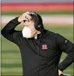  ?? COREY SIPKIN — THE ASSOCIATED PRESS ?? Rutgers head coach Greg Schiano looks on in the first quarter of an NCAA college football game against Indiana, Oct. 31, in Piscataway, N.J.