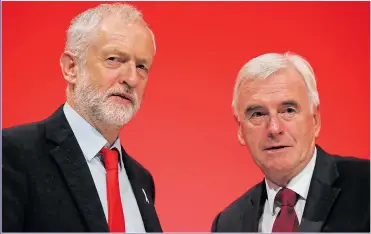  ??  ?? DOUBLE TROUBLE: Jeremy Corbyn and his shadow chancellor John McDonnell
