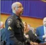  ??  ?? Chester County Deputy Sheriff Cpl. Wayne Johnson sings the national anthem at the swearing-in ceremonies for newly elected Chester County row officers held at West Chester University Sykes ballroom Wednesday.