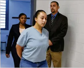  ?? LACY ATKINS / THE TENNESSEAN ?? Cyntoia Brown enters her clemency hearing at Tennessee Prison for Women in Nashville, Tenn., on May 23. Tennessee Gov. Bill Haslam on Monday granted executive clemency to Brown, who is serving a life sentence for murder. She says she was a victim of sex traffickin­g.