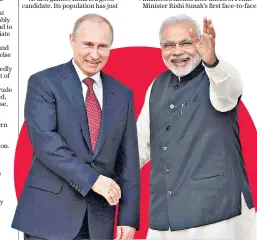  ?? ?? A protest over gas price rises, main; Vladimir Putin and Narendra Modi, right