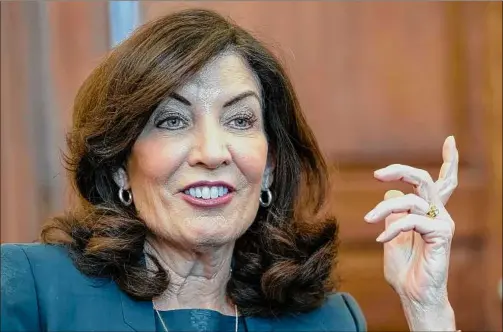  ?? Photos by Jim Franco / Times Union ?? Gov. Kathy Hochul answers questions about the election and her plans for the next four years in office at the state Capitol in Albany.