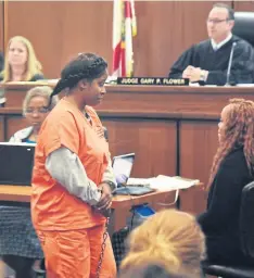  ??  ?? MOMMIE DEAREST: Gloria Williams, the suspect in the kidnapping of a newborn 18 years ago from a Florida hospital leaves the Jacksonvil­le courtroom on Wednesday.