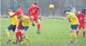  ??  ?? Dundee Rangers U/17 (red) lost heavily 6-0 to Ferry in the Dave Pullar League at St Saviour’s.