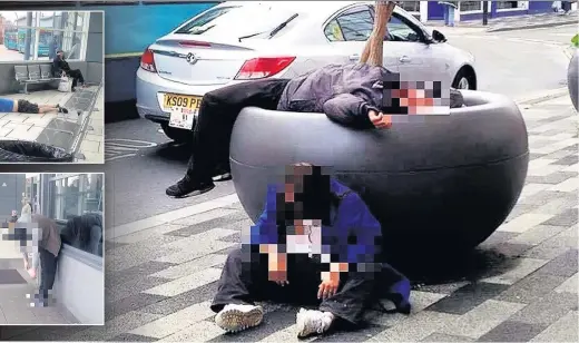  ??  ?? Photograph­s of alleged drug users around the bus station in Wrexham taken by a bus driver over several months to highlight the problem