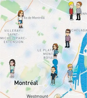  ??  ?? La carte sur Snapchat permet de découvrir la position presque en temps réel des utilisateu­rs avec qui vous êtes « amis ».