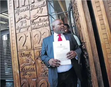 ?? / A L A I S T E R RUSSELL ?? Former NPA head Mxolisi Nxasana at the Constituti­onal Court in Joburg yesterday. The court ruled that the appointmen­t of Shaun Abrahams as NPA head was not constituti­onal and invalid.
