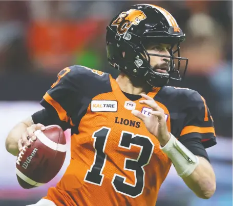  ?? DARRYL DYCK/THE CANADIAN PRESS FILE ?? “I don’t ever care about the hits. I don’t care about physically how it feels, I embrace that part of our game,” B.C. Lions quarterbac­k Mike Reilly insists. The veteran quarterbac­k has been voted the league’s toughest player in the past.