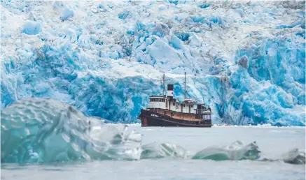  ?? JEFF REYNOLDS ?? The converted tugboat Swell takes an up-close look at stunning glaciers in Alaska, one of several experience­s offered by Maple Leaf Adventures.