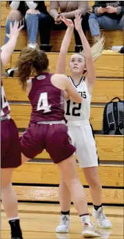  ?? PILOT PHOTO/RON HARAMIA ?? Sydney Shepherd watches one of her two 3-pointers go in for Argos during high school basketball Friday night.