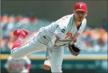  ?? PAUL SANCYA — THE ASSOCIATED PRESS ?? Philadelph­ia Phillies pitcher Vince Velasquez throws in the third inning of a baseball game against the Detroit Tigers in Detroit, Wednesday.