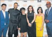  ?? IMAGE COURTESY: TIFF ?? Director Bornila Chatterjee (centre left) and lead actress Tisca Chopra (centre right) with other members of the cast of The Hungry at its world premiere in Toronto.