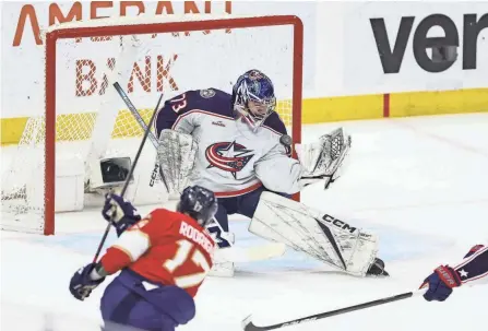  ?? SAM NAVARRO/USA TODAY SPORTS ?? Blue Jackets goalie Jet Greaves made 42 saves in a 4-0 loss to the Panthers on Thursday.