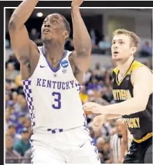  ?? AP ?? WHAM BAM! Kentucky star Bam Adebayo drives to the basket in the first half of the Wildcats’ first-round NCAA Tournament win over Northern Kentucky on Friday.