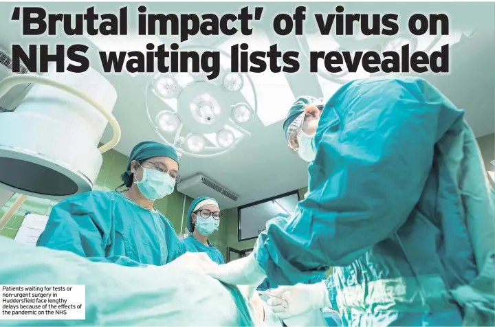  ??  ?? Patients waiting for tests or non-urgent surgery in Huddersfie­ld face lengthy delays because of the effects of the pandemic on the NHS