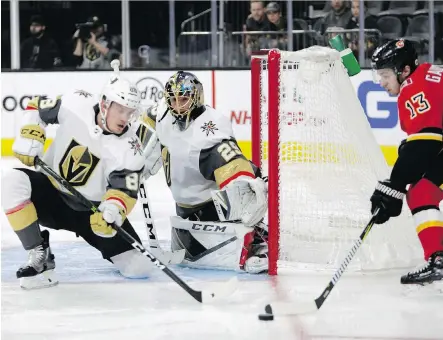  ?? JOE BUGLEWICZ/ THE ASSOCIATED PRESS ?? Vegas Golden Knights goaltender Marc-Andre Fleury was stellar in Friday’s 2-0 victory over the Flames.