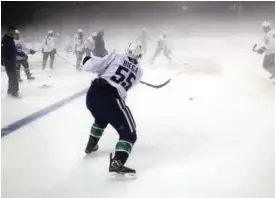  ??  ?? SHANGHAI: In this Sept 19, 2017 photo, the Vancouver Canucks’ players practice at the foggy Mercedes-Benz Arena in Shanghai, China. The National Hockey League is looking to build its visibility in China. It will hold its first two preseason games in...