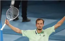  ?? LOREN ELLIOTT Reuters ?? RUSSIA’S Daniil Medvedev celebrates winning his semi-final match against Greece’s Stefanos Tsitsipas. |