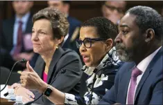  ?? ASSOCIATED PRESS PHOTOS ?? American Bar Associatio­n Standing Committee on the Federal Judiciary member Ann Claire Williams, center, D. Jean Veta, left, and Joseph Drayton, right, testify during a Senate Judiciary Committee’s confirmati­on hearing of Supreme Court nominee Ketanji Brown Jackson, on Capitol Hill in Washington, Thursday, March 24, 2022.