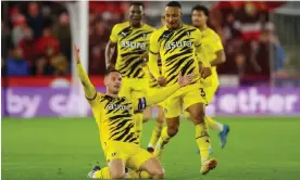  ?? Gill/Danehouse/Getty Images ?? Ben Wiles celebrates after scoring for Rotherham at Sheffield United. Photograph: James