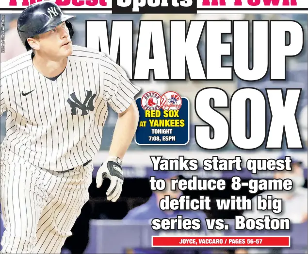  ??  ?? DJ LeMahieu and the Yankees have a lot to apologize for after an ugly first half of the season. That work starts in The Bronx tonight when they open the first of two pivotal four-game series against the Red Sox, who rolled to a pair of three-game sweeps over the Bombers, in the next 11 days.