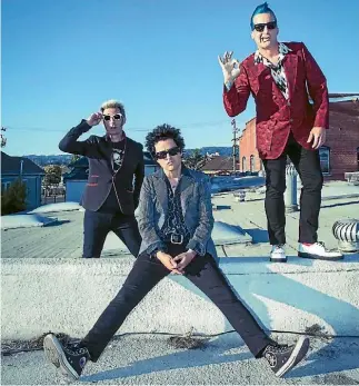  ?? SUPPLIED ?? Green Day members, from left, bassist Mike Dirnt, frontman/guitarist Billy Joe Armstrong, and drummer Tres Cool, are heading to New Zealand in May.