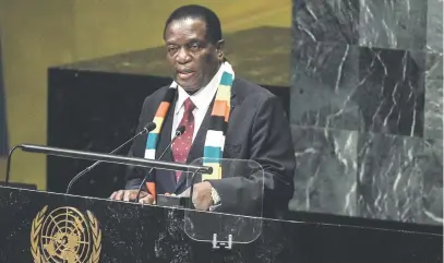  ?? Picture: AFP ?? IN THE POUND SEAT. Emmerson Mnangagwa, president of Zimbabwe, delivers a speech at the United Nations during its General Assembly in New York. World leaders gathered for the 73rd annual meeting at the UN headquarte­rs in Manhattan.