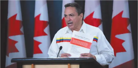  ?? CP PHOTO ?? Assembly of First Nations (AFN) National Chief Perry Bellegarde releases “Honouring Promises: 2019 Federal Election Priorities for First Nations and Canada” during a press conference at the National Press Theatre in Ottawa on Monday.