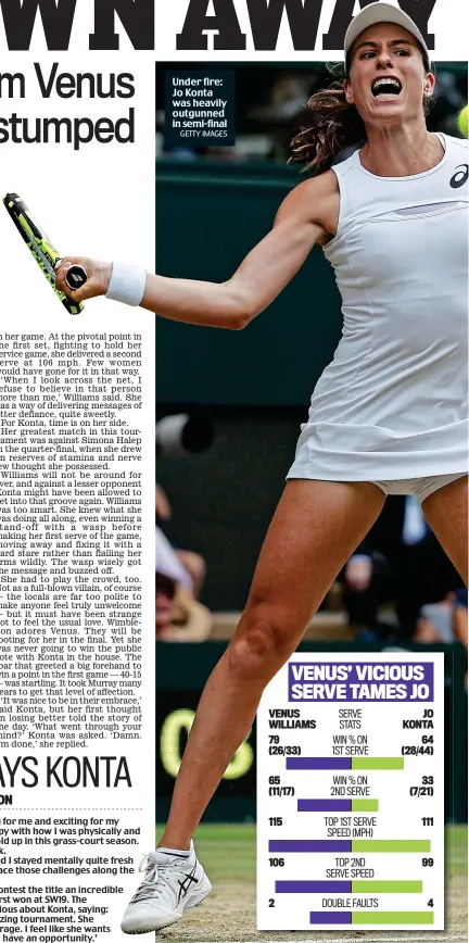  ?? GETTY IMAGES ?? Under fire: Jo Konta was heavily outgunned in semi-final