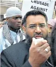  ??  ?? Osama bin Laden, right, the architect of 9/11. Anjem Choudary, above, radicalise­d jihadists, including Michael Adebolajo, pictured behind him, who killed Fusilier Lee Rigby