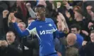  ?? ?? Nicolas Jackson celebrates after giving Chelsea the lead. Photograph: Dave Shopland/Shuttersto­ck