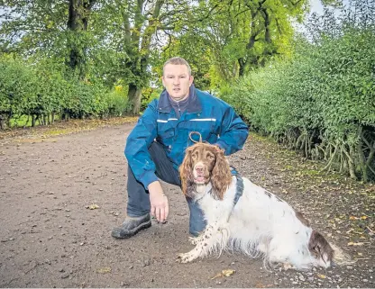  ?? Macdougall. ?? Above: John Miskelly, pictured with dog Bracken, runs a specialist dog search organisati­on in Falkland and, right, John’s dog Bramble, who is also part of the team. Pictures: Steve