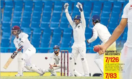  ?? AP ?? While the Indians successful­ly appeal for lbw against Shane Dowrich, it seems Ajinkya Rahane doesn’t want to leave anything to chance.