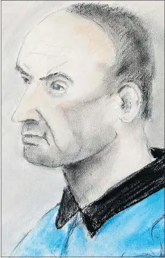  ?? — JANICE FLETCHER/CALGARY HERALD ?? An artist’s sketch shows Douglas Garland as he sits in a Calgary court Tuesday. Garland faces two counts of first-degree murder and one count of second-degree murder.