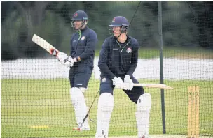  ??  ?? ●●Keaton Jennings and Liam Livingston­e, right, during a nets session ahead of the upcoming Test series against the Windies