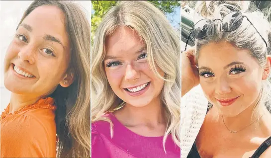  ?? ?? LATEST TWIST: Accused Idaho serial slayer Bryan Kohberger (in custody below) entered the Instagram message thread of one of the female victims, either (from left) Xana Kernodle, Madison Mogen or Kaylee Goncalves, an investigat­or told People magazine.