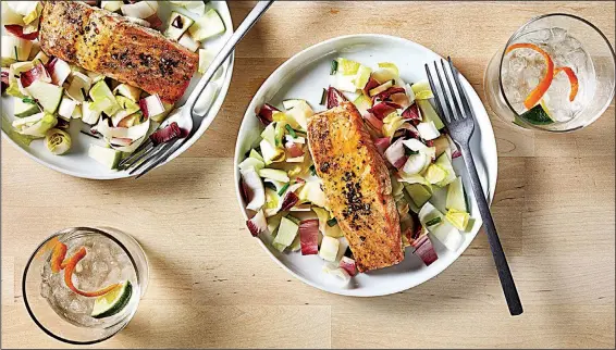  ?? For The Washington Post/STACY ZARIN GOLDBERG ?? Honey Mustard Glazed Salmon With Endive and Green Apple Salad