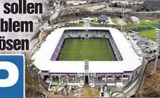  ??  ?? Ein Blick aus der Luft auf das neue Stadion: Im näheren Umfeld gibt es kaum kostenlose Parkplätze. Daher parken einige Fans wild.