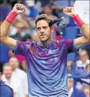  ?? AFP ?? Juan Martin del Potro celebrates after defeating Roger Federer in their US Open quarterfin­al on Wednesday.