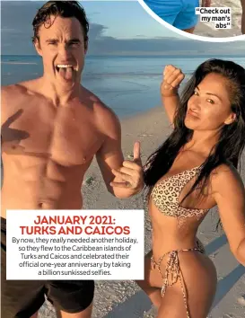  ??  ?? By now, they really needed another holiday, so they flew to the Caribbean islands of Turks and Caicos and celebrated their official one-year anniversar­y by taking a billion sunkissed selfies.
Small “ccahpetcio­knotuot gmoyinmhae­nr’es abs”