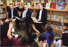  ?? Erik Trautmann / Hearst Connecticu­t Media ?? State Senate Majority Leader Bob Duff, then Education State Department of Education Commission­er Miguel Cardona and Governor Ned Lamont visit Silvermine Dual Language Magnet School Feb. 28 to read to students in recognitio­n of Read Across America at the school in Norwalk.