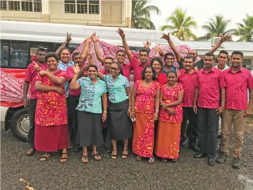  ?? Photo: Yogesh Chandra ?? Teachers in front of the 15-seater van at Technical College of Fiji, Arya Campus in Labasa on October 19, 2018.