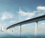  ??  ?? Il progetto Lo Storstrom Bridge in Danimarca