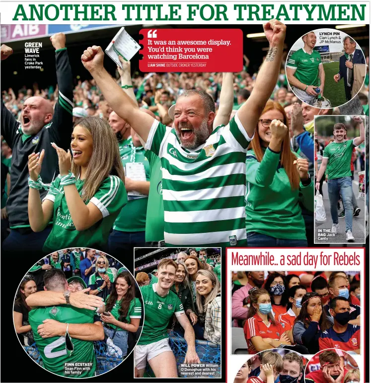  ??  ?? GREEN WAVE Limerick fans in Croke Park yesterday
FINN ECSTASY Sean Finn with his family
WILL POWER William O’donoghue with his nearest and dearest
LYNCH PIN Cian Lynch & JP Mcmanus
IN THE BAG Jack Canty