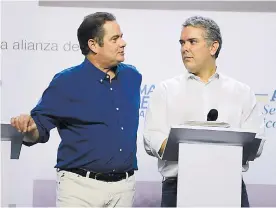  ?? ORLANDO AMADOR ?? Vargas Lleras y Duque, en un cara a cara durante el Debate Presidenci­ables.