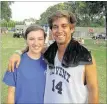  ??  ?? Austin Bennett (with Lauren Lewis) hit his eighth hole-in-one at this year’s Hole-in-One Charity Festival.